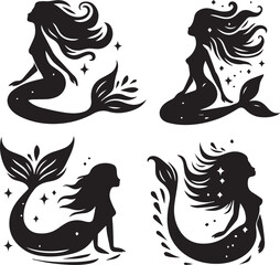 Mermaid silhouettes vector