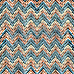 Abstract Zigzag Pattern in Blue. Beige. and Orange Tones.