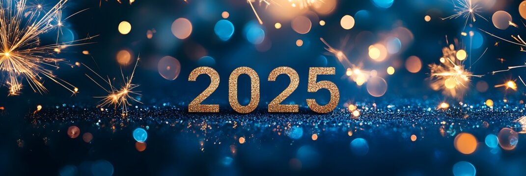 Magical New Year 2025 Celebration with Fireworks and Festive Lights
