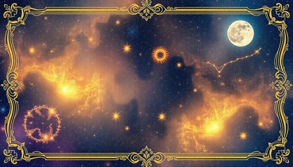intricate certificate design featuring celestial themes with stars and constellations, certificate background, certificate border
