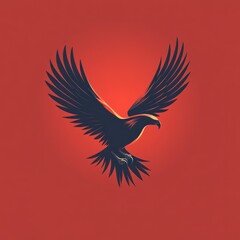 Obraz premium Majestic eagle in flight against a vibrant red sunset.