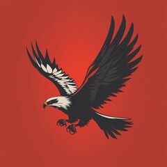 Obraz premium Majestic eagle in flight against a red backdrop.