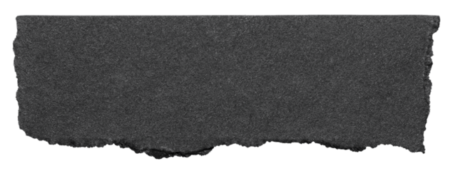 Isolated torn piece of blank black paper note cardboard with texture and copy space for text, transparent png background design element