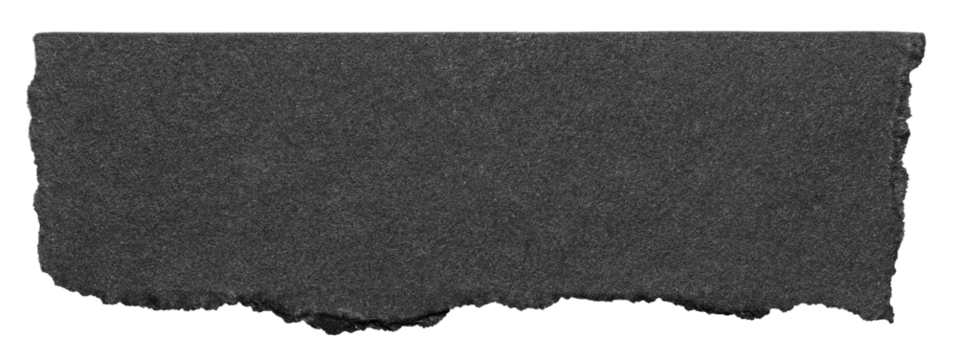 Isolated torn piece of blank black paper note cardboard with texture and copy space for text, transparent png background design element