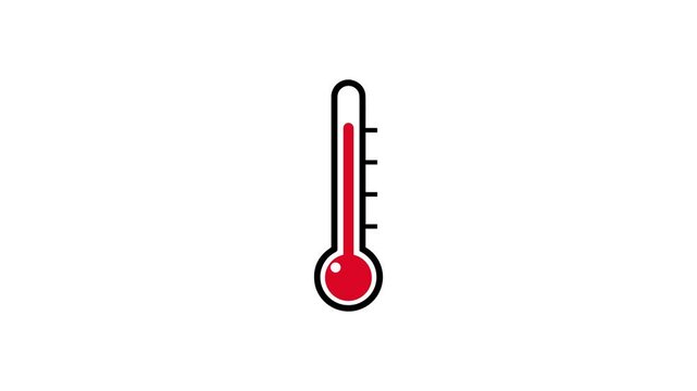 Red thermometer high temperature rise animation, alpha channel on white background