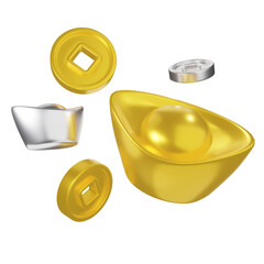 3D Lunar new year icon, 3D Yuan bao icon, 3D pile of coins icon, 3D Chinese coin icon, Lunar New year, Gold coin, Gold Yuan bao, Yuan bao Chinese gold,