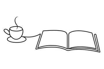 Open book continuous one line drawing and simple vector design