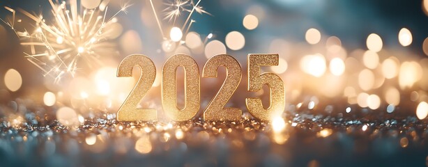Magical New Year 2025 Celebration with Fireworks and Festive Lights
