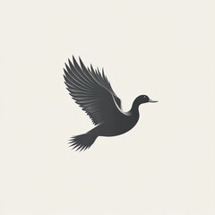 Obraz premium A grayscale illustration of a bird in flight, wings spread wide, against a light background.