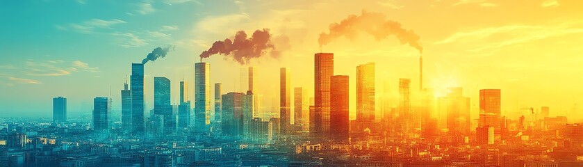 Global warming, pollution, and environmental crisis, factory emissions, rising temperatures, urgent climate action for sustainability