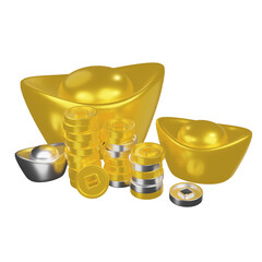 3D Lunar new year icon, 3D Yuan bao icon, 3D pile of coins icon, 3D Chinese coin icon, Lunar New year, Gold coin, Gold Yuan bao, Yuan bao Chinese gold,