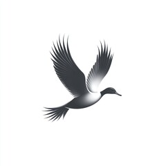Obraz premium Stylized grayscale illustration of a bird in flight against a white background.