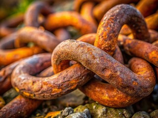 Fototapeta premium Captivating Minimalist Photography of Rusty Links in Nature’s Embrace, Highlighting Textures and Colors for a Unique Visual Experience