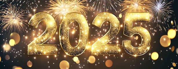 Magical New Year 2025 Celebration with Fireworks and Festive Lights