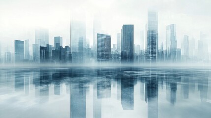 Fototapeta premium Cityscape with Reflections in a Calm Body of Water
