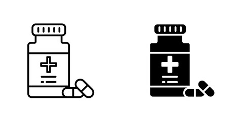 Pill bottle Icon vector. liner and flat style icons set.