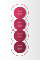 Step by step pink vertical infographic template with 4 steps, options, parts or processes.