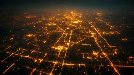 An Aerial View of a City at Night, Illuminated by Streetlights