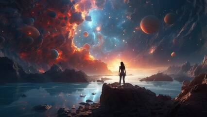 Fototapeta premium A breathtaking cosmic scene depicting a swirling,