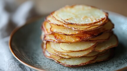 Stack of Crispy Golden Potato Slices on a Plate for Delicious Dishes