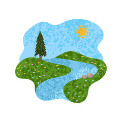 River Landscape Colorful Illustration
