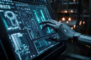 Fototapeta premium Combating Cybercrime Using Advanced AI in High-tech Workspace 