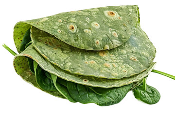 Naklejka premium Spinach Herb Tortilla: A Delicious Twist for Your Favorite Mexican Dishes Isolated on Transparent Background