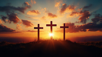 holy saturday cross on top of mountain with evening sky background	
