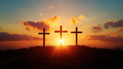 holy saturday cross on top of mountain with evening sky background	
