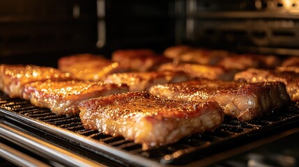 Close-Up of Juicy Grilled Meat Cooking on a Barbecue Grill