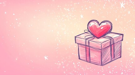 Fototapeta premium Sweet Gift Box with Heart on Gradient Sparkling Background
