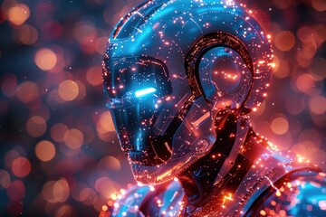Futuristic Robot Portrait Illuminated With Vivid Lights