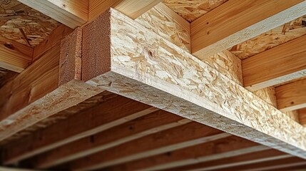 Craftsmanship shines with wooden beams and joists creating a strong house foundation