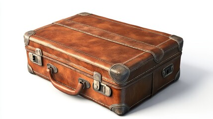 Old leather suitcase Retro suitcase on a white background 3D illustration