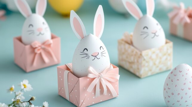 Easter bunny paper gift egg wrapping diy idea Minimal easter concept