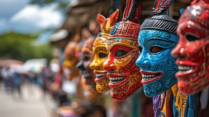 Fototapeta premium Vibrant Mayan Masks on Display