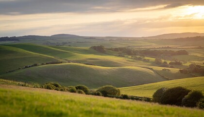 Obraz premium Rolling Hills at Sunset: Serene Rural Landscapes