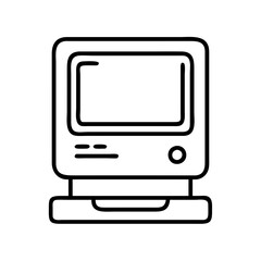 mac computer from the 80s icon, national retro day line art, retro icon  - simple black line art icon of mac computer from the 80s , for national retro day celebrations. retro vector art.
