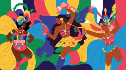 A vector illustration of a Brazilian samba dancer at the Rio de Janeiro carnival with buildings in the background.