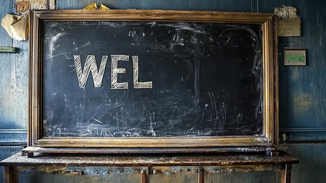 chalkboard in classroom with welcome text