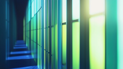 Obraz premium Vibrant patterns of light and shadow in a modern architectural corridor