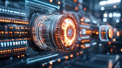 Obraz premium Futuristic Tech Engine, Digital Data Center