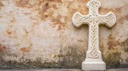 Old white stone celtic cross Background with copy space for text