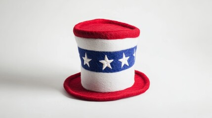 A felt Uncle Sam hat on a white background United States of America Independence Day decoration or...