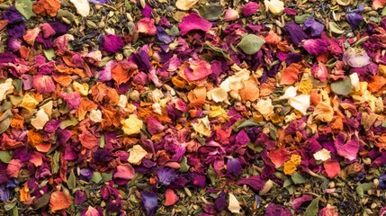 A Close-Up View of Dried Rose Petals and Herbs