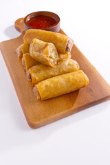 Chinese food Deep fried spring roll on white background