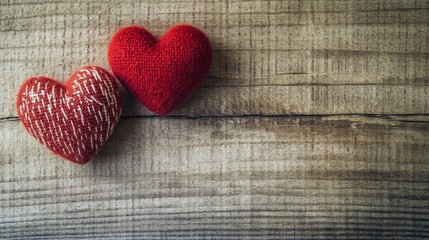Fototapeta premium Valentines day background with two hearts on wooden background