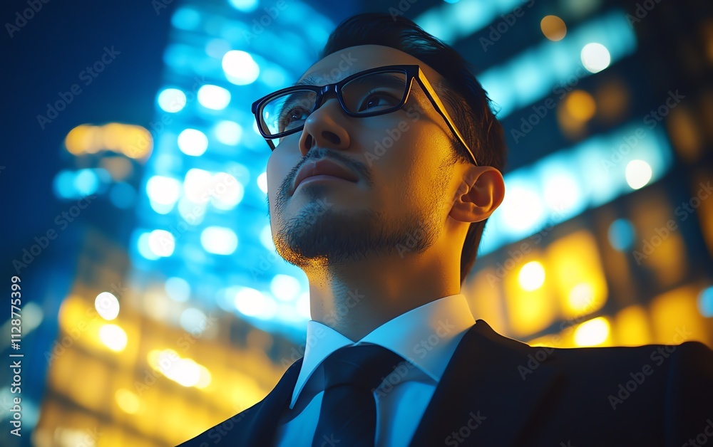 Aufkleber a businessman navigating global digital networks, utilizing big data for digital marketing, finance,