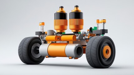 Fototapeta premium Futuristic electric vehicle chassis with visible battery modules, precision design