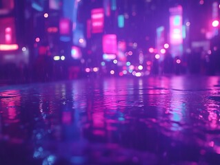 Fototapeta premium Neon City Rain Reflections Abstract Night Scene